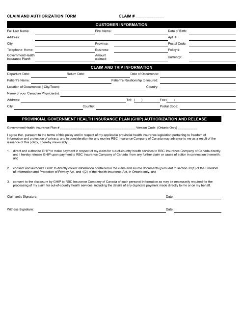 Claim Form - RBC Royal Bank