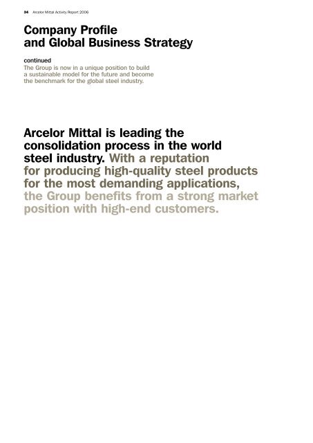 Arcelor Mittal Activity Report 2006 - paperJam