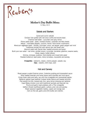 Mother's Day Buffet Menu - One&Only Cape Town