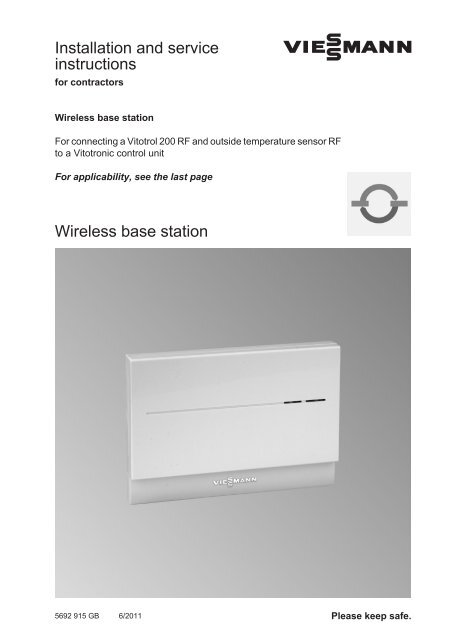 Vitotrol 200 RF wireless base station installation ... - Viessmann
