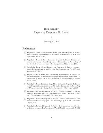 Bibliography Papers by Dragomir R. Radev - CLAIR - University of ...