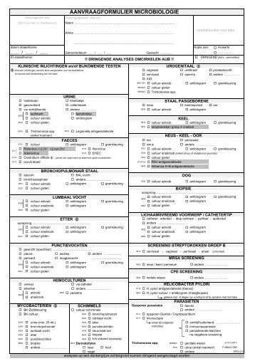 AANVRAAGFORMULIER MICROBIOLOGIE - AZ Sint-Maarten