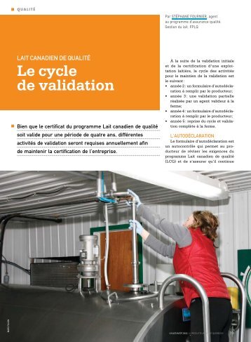 Le cycle de validation - Fédération des producteurs de lait du Québec