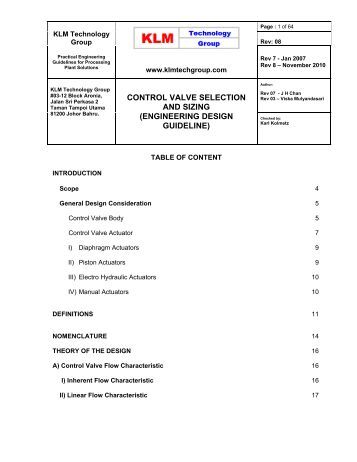 Engineering Design Guidelines For Control Valve Sizing Engineering Design Guidelines For Control Valve Sizing