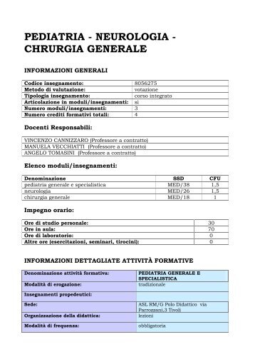 Insegnamenti secondo anno Logopedia - Sede ASL RMG