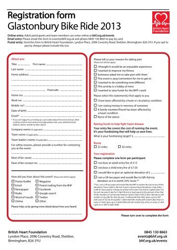 Digital event registration form template - British Heart Foundation