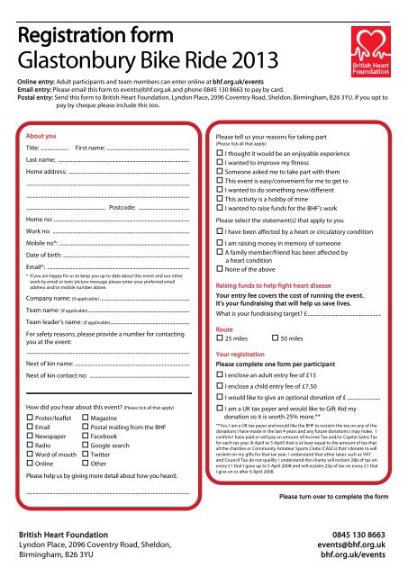 Digital event registration form template - British Heart Foundation