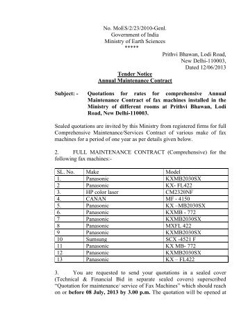 Annual Maintenance Contract of Fax Machines insatalled in the ...