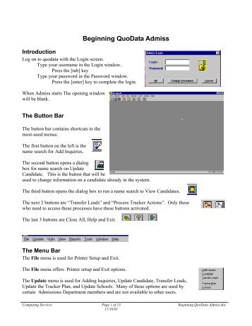 Beginning QuoData Admiss - Cornell College