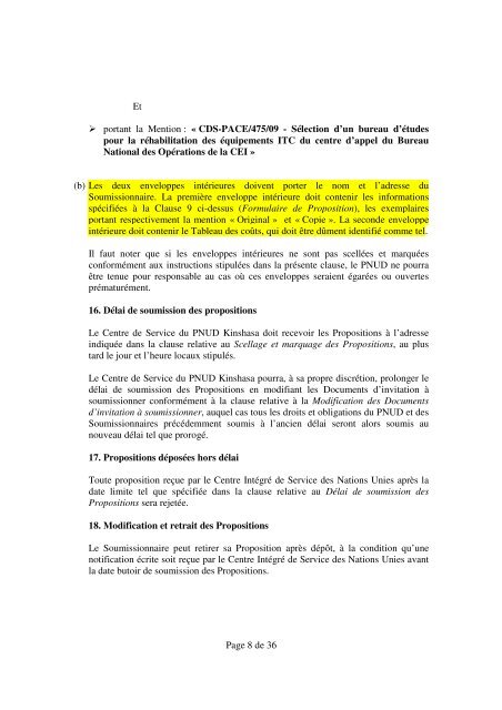 Page 1 de 36 Invitation Ã  soumissionner RÃ©f ... - mediacongo.net