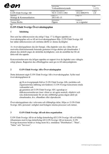 Ãvervakningsplan E.ON ElnÃ¤t Sverige