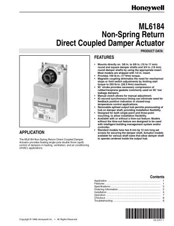 ML6184 Non-Spring Return Direct Coupled Damper Actuator - Kele