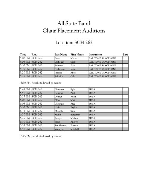 All-State Band Chair Placement Auditions