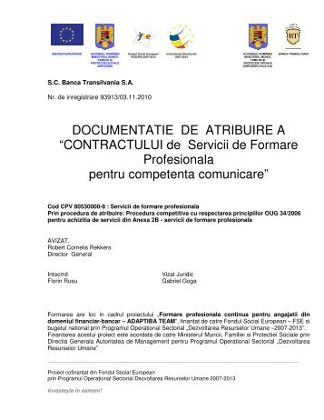 CONTRACTULUI de Servicii de Formare Profesionala pentru ...