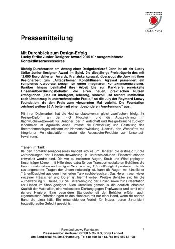 Pressemitteilung - Raymond Loewy Foundation