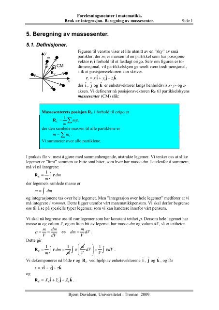 Beregning av massesenter. - Universitetet i TromsÃ¸