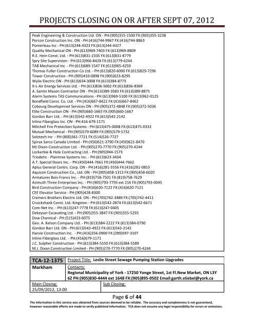 projects closing on or after sept 07, 2012 - Toronto Construction ...