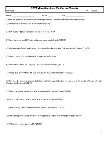 Nova Video Questions Hunting The Elements Of Nova Video Questions Hunting The Elements Earth Science Mr