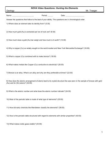 NOVA Video Questions: Hunting the Elements Geology Mr. Traeger 1