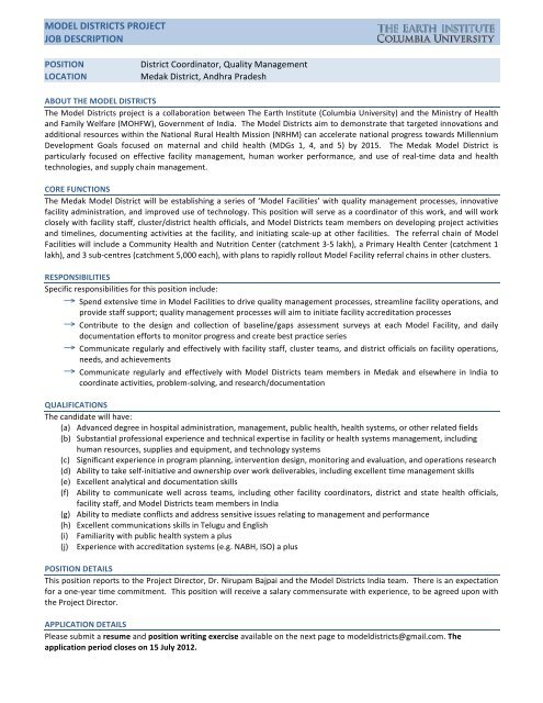 model districts project job description - Columbia Global Centers
