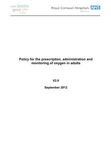 Policy for the Prescription, Administration and Monitoring Of Oxygen ...