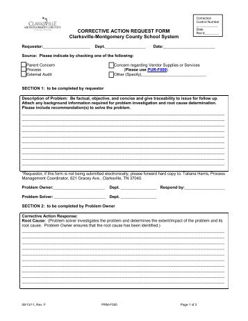 CORRECTIVE ACTION REQUEST FORM Clarksville-Montgomery ...