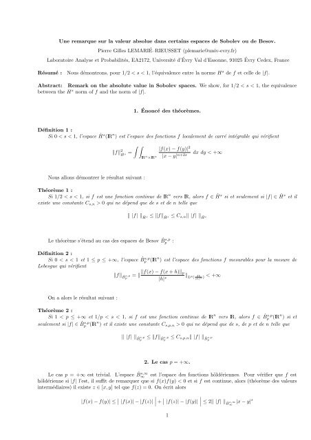 Une remarque sur la valeur absolue dans certains espaces de ...