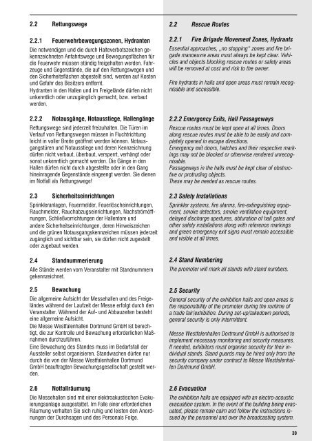 Technische Richtlinien Technical Guidelines - Westfalenhallen