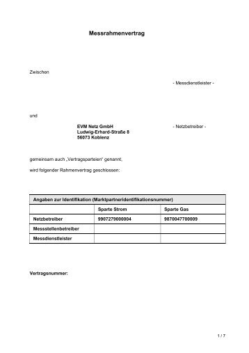 Messrahmenvertrag - Strom und-oder Gas - EVM Netz 10-11-2010