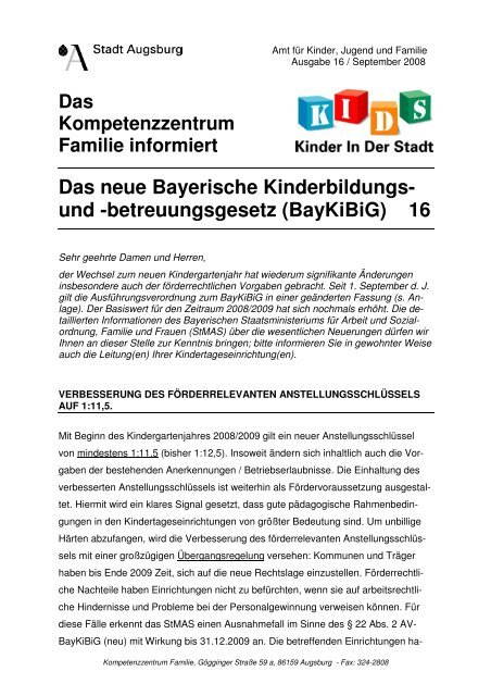 betreuungsgesetz (BayKiBiG) 16 - Kinderbetreuung in Augsburg
