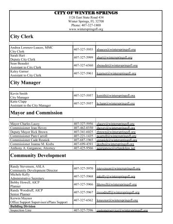 Full Phone & Email Contacts - City of Winter Springs