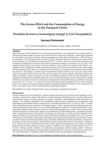 Dariusz Pieńkowski Paradoks Jevons'a a konsumpcja energii w Unii ...