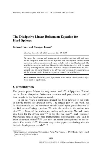Dissipative Linear Boltzmann Equation for Hard Spheres - Springer