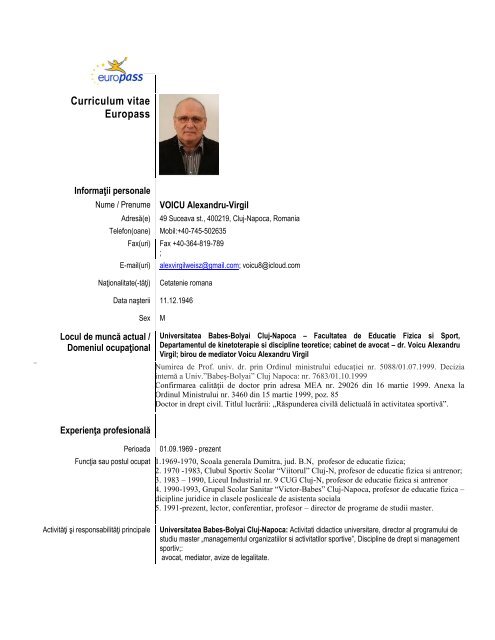 Prof.dr. Alexandru Virgil VOICU - Fefs - Universitatea Babes - Bolyai ...