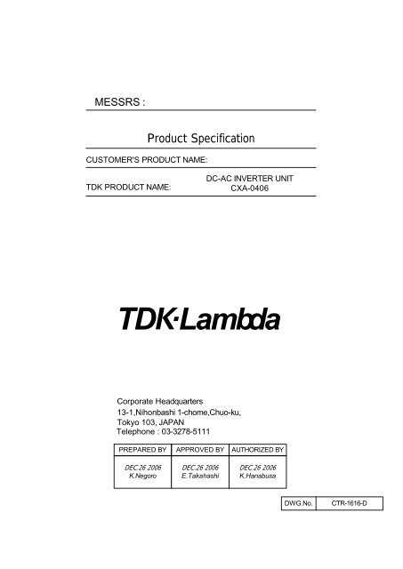 CXA-0406 (CTR-1616-A) Product Specification