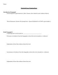 Name: Elizabeth Essay Planning Sheet Introduction Paragraph ...