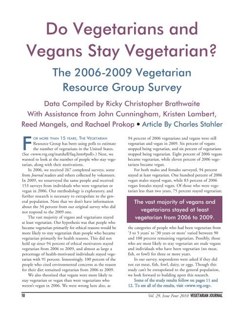 Vegetarian Journal - Issue 4 2010 - The Vegetarian Resource Group