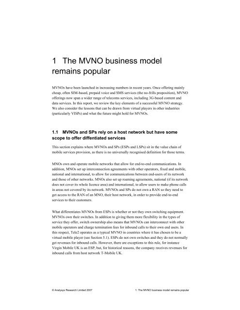 1 The MVNO business model remains popular - Analysys Mason