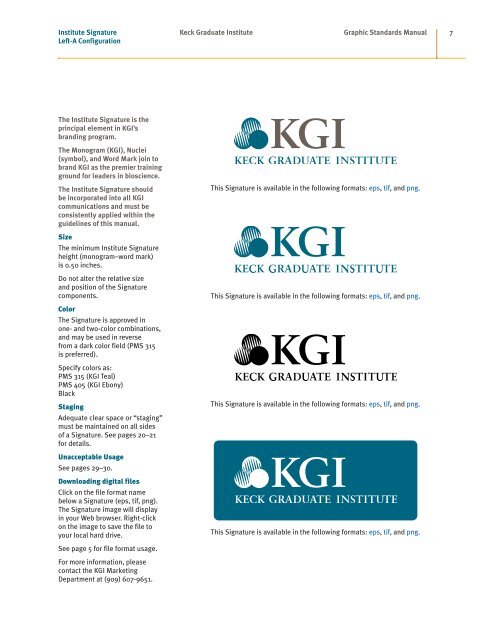 KGI Graphic Standards Manual - Keck Graduate Institute