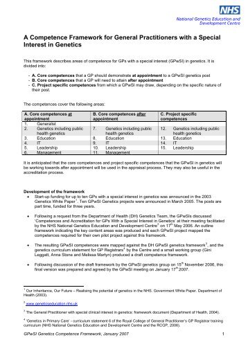 Proposed core competences for GPwSI genetics - NHS National ...
