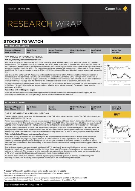 STOCKS TO WATCH - CommSec