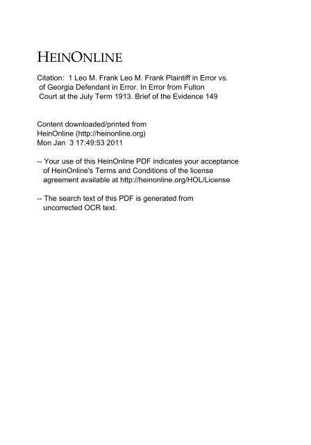 Brief Of Evidence Part 2 The 1913 Leo Frank Case And Trial