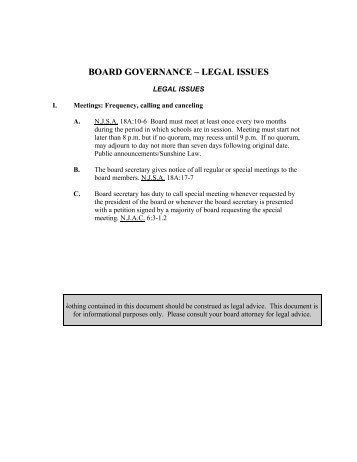 board governance – legal issues - New Jersey School Boards ...