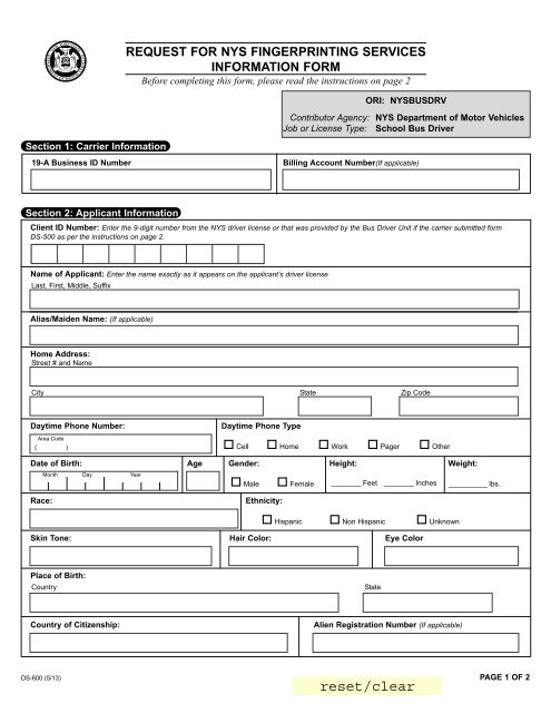 Ny Dmv Registration Form >> Request For Nys Fingerprinting Services Information Form Ny Dmv Registration Form >> Request For Nys Fingerprinting Services Information Form