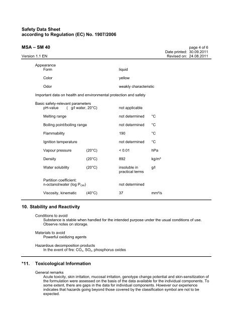 Safety Data Sheet according to Regulation (EC) No. 1907/2006 MSA