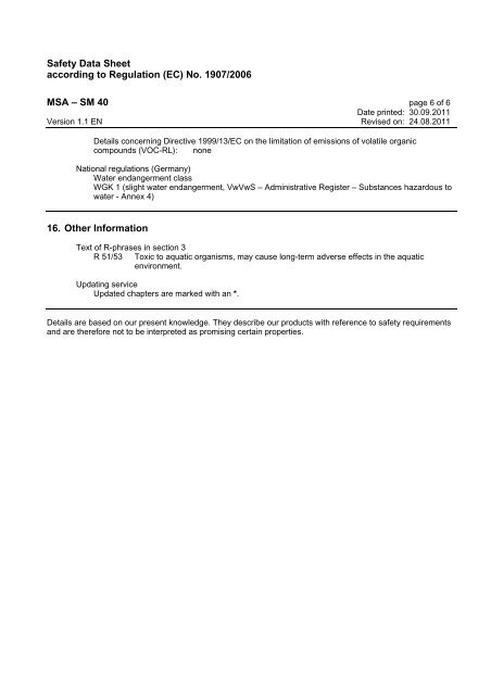 Safety Data Sheet according to Regulation (EC) No. 1907/2006 MSA