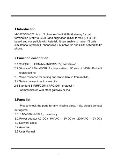 MV-370 / MV-372 VoIP GSM Gateway User Manual ... - LinkShop