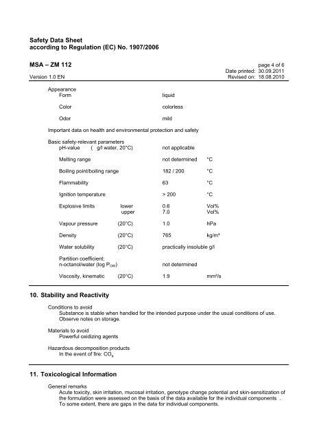 Safety Data Sheet according to Regulation (EC) No. 1907/2006 MSA