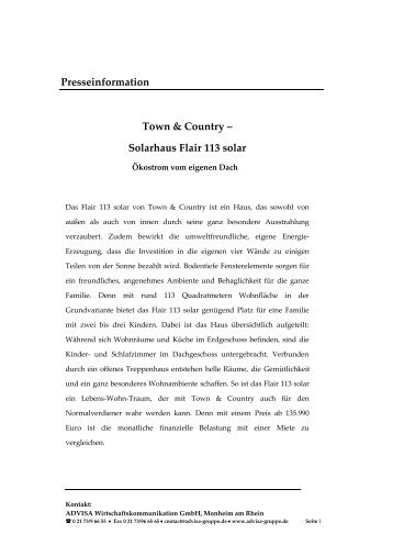 Presseinformation Town & Country – Solarhaus Flair 113 solar