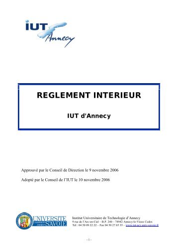 REGLEMENT INTERIEUR - IUT Annecy - Université de Savoie